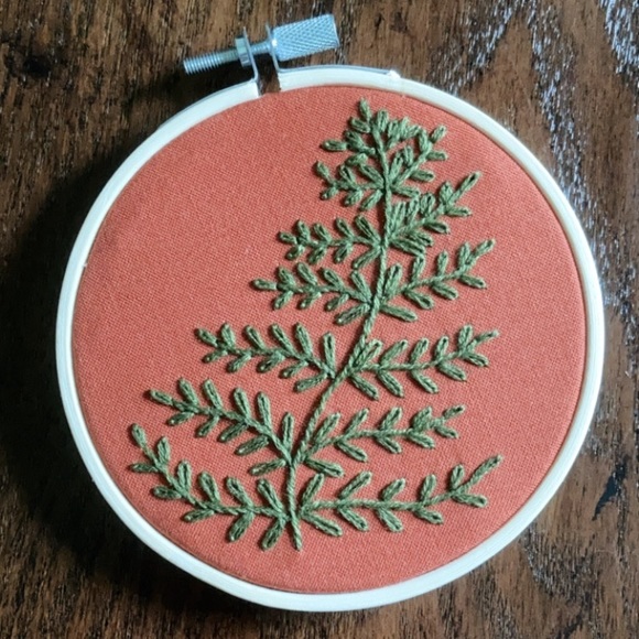 Fern on Terracotta 4"  Embroidery Mini-Hoop - Picture 1 of 4